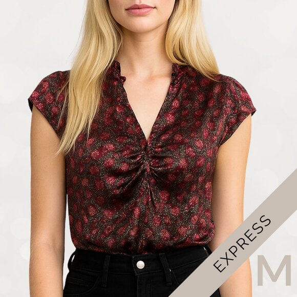 Express Tops - Express Floral Button Down Silk Blouse Medium Vintage Y2K Express Design Studio